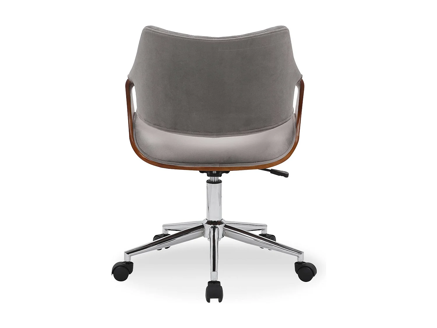 Sedia per ufficio in velluto grigio e noce con rotelle STRANGER