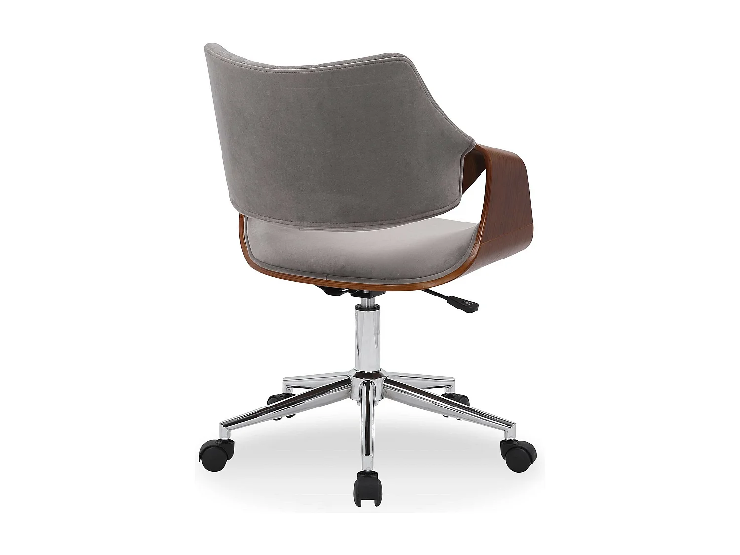 Sedia per ufficio in velluto grigio e noce con rotelle STRANGER