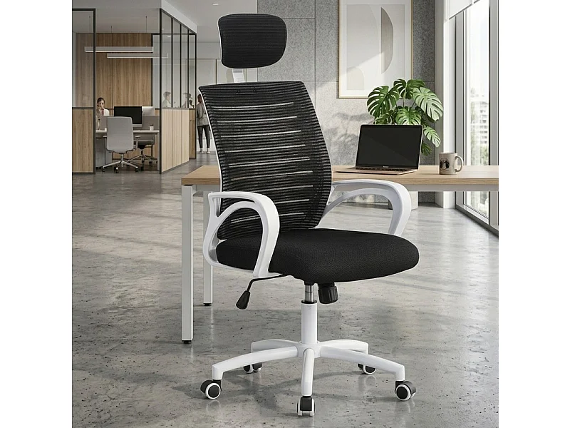 Silla de oficina de diseño Zita en blanco y negro (Doublon ID 2459)
