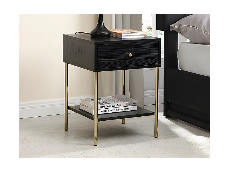 Set van 2 nachtkastjes met 1 lade - Mdf en metaal - Zwart en goud - MILAVIA van Pascal Morabito