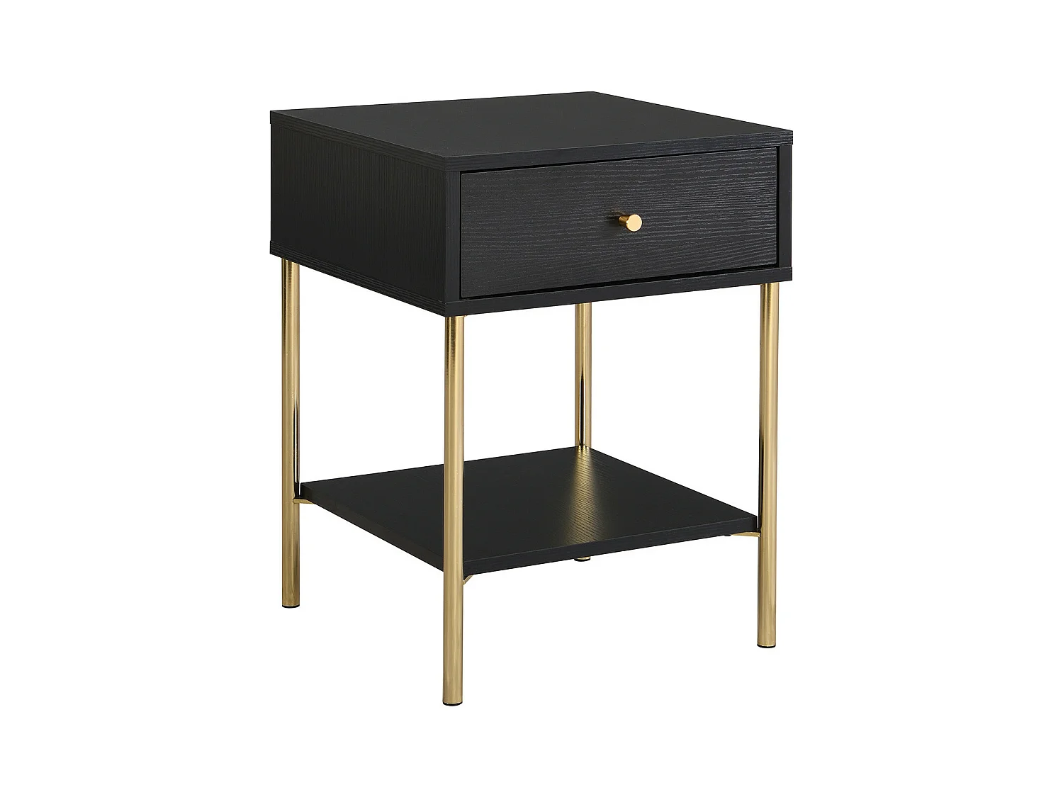 Conjunto de 2 mesitas de noche con 1 cajón - MDF y metal - Negro y dorado - MILAVIA de Pascal Morabito