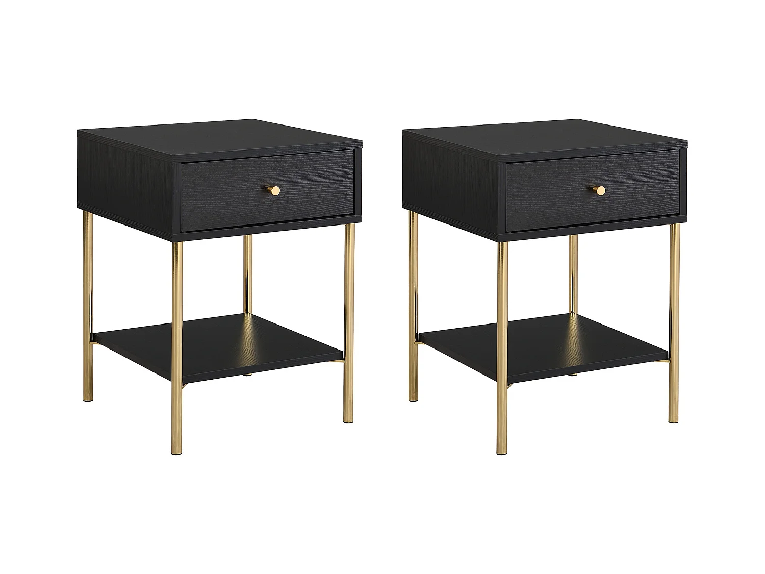 Conjunto de 2 mesitas de noche con 1 cajón - MDF y metal - Negro y dorado - MILAVIA de Pascal Morabito