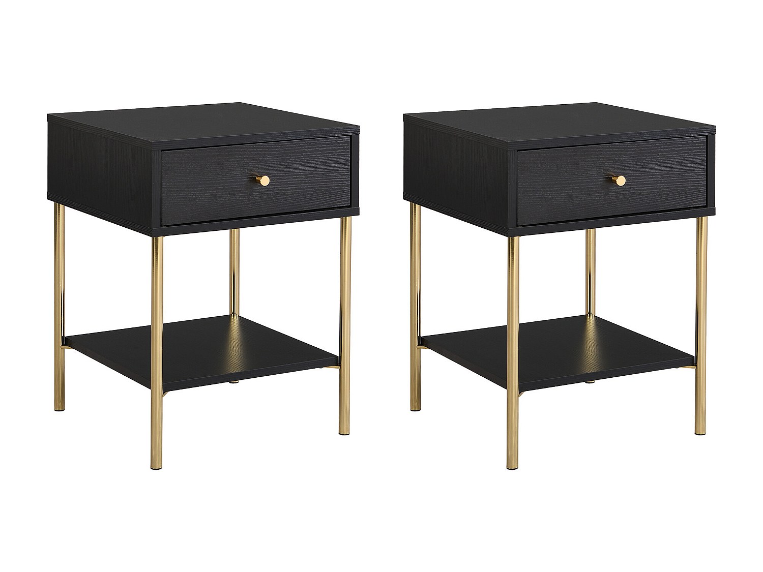 2er-Set Nachttische mit 1 Schublade - MDF & Metall - Schwarz & Goldfarben - günstig online kaufen