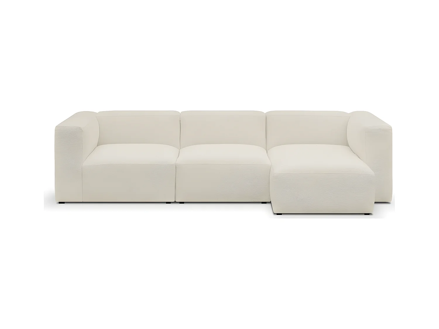 Canapé d'angle à droite modulable avec méridienne 4 places en tissu bouclette écru - Modulo