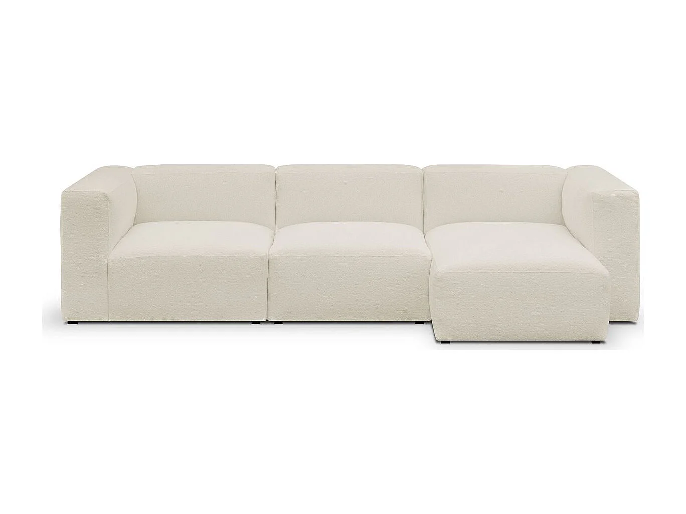 Canapé d'angle à droite modulable avec méridienne 4 places en tissu bouclé beige - Modulo