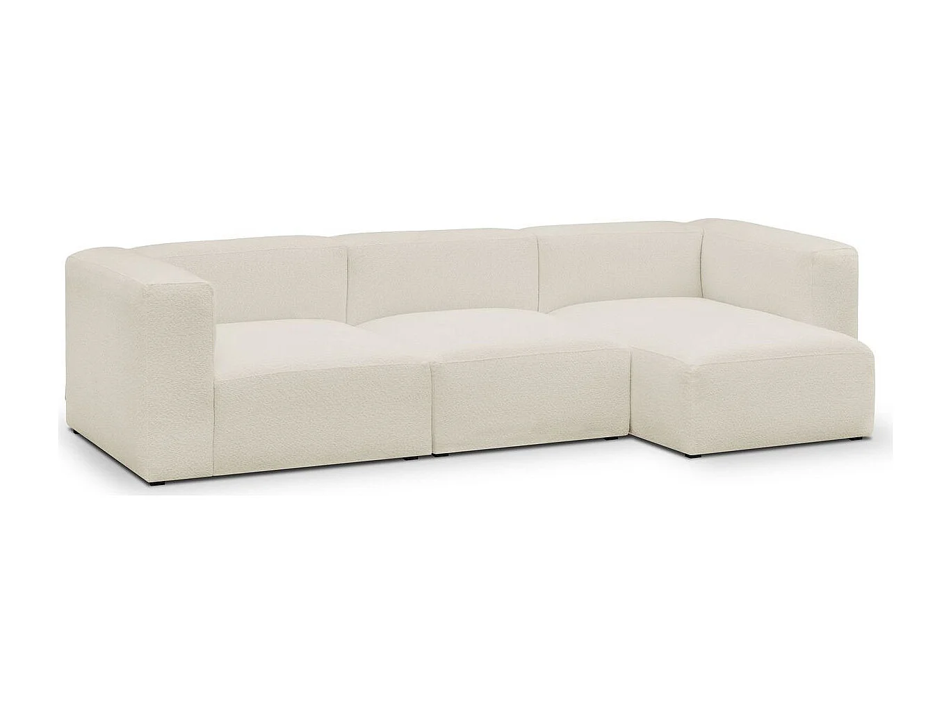 Canapé d'angle à droite modulable avec méridienne 4 places en tissu bouclé beige - Modulo