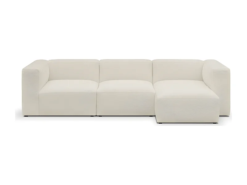 Canapé d'angle à droite modulable avec méridienne 4 places en tissu bouclé beige - Modulo