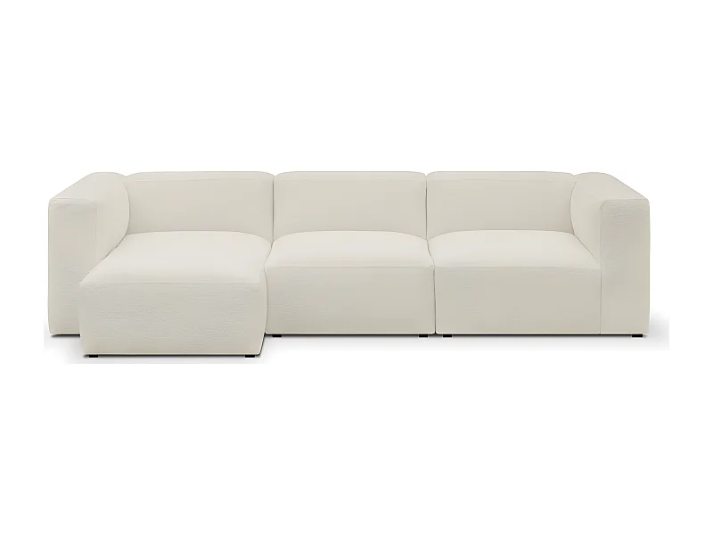 Canapé d'angle à gauche modulable avec méridienne 4 places en tissu bouclé beige - Modulo