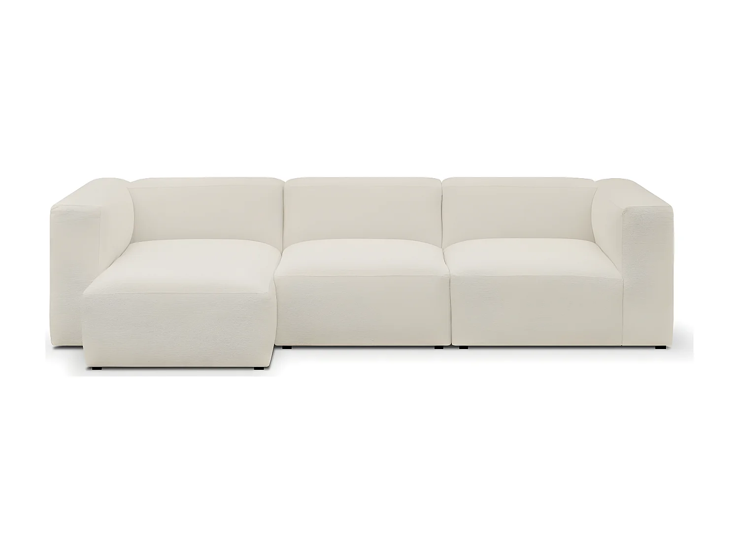 Canapé d'angle à gauche modulable avec méridienne 4 places en tissu bouclé beige - Modulo