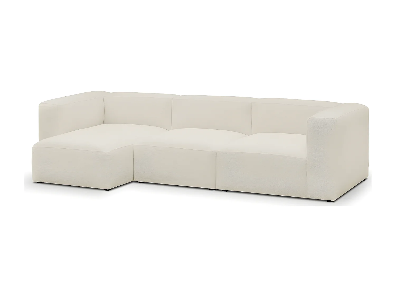 Canapé d'angle à gauche modulable avec méridienne 4 places en tissu bouclé beige - Modulo