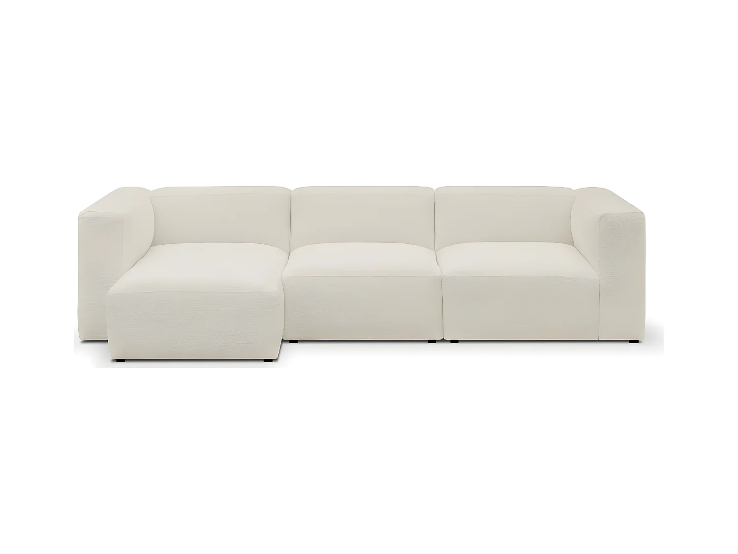 Canapé d'angle à gauche modulable avec méridienne 4 places en tissu bouclette écru - Modulo