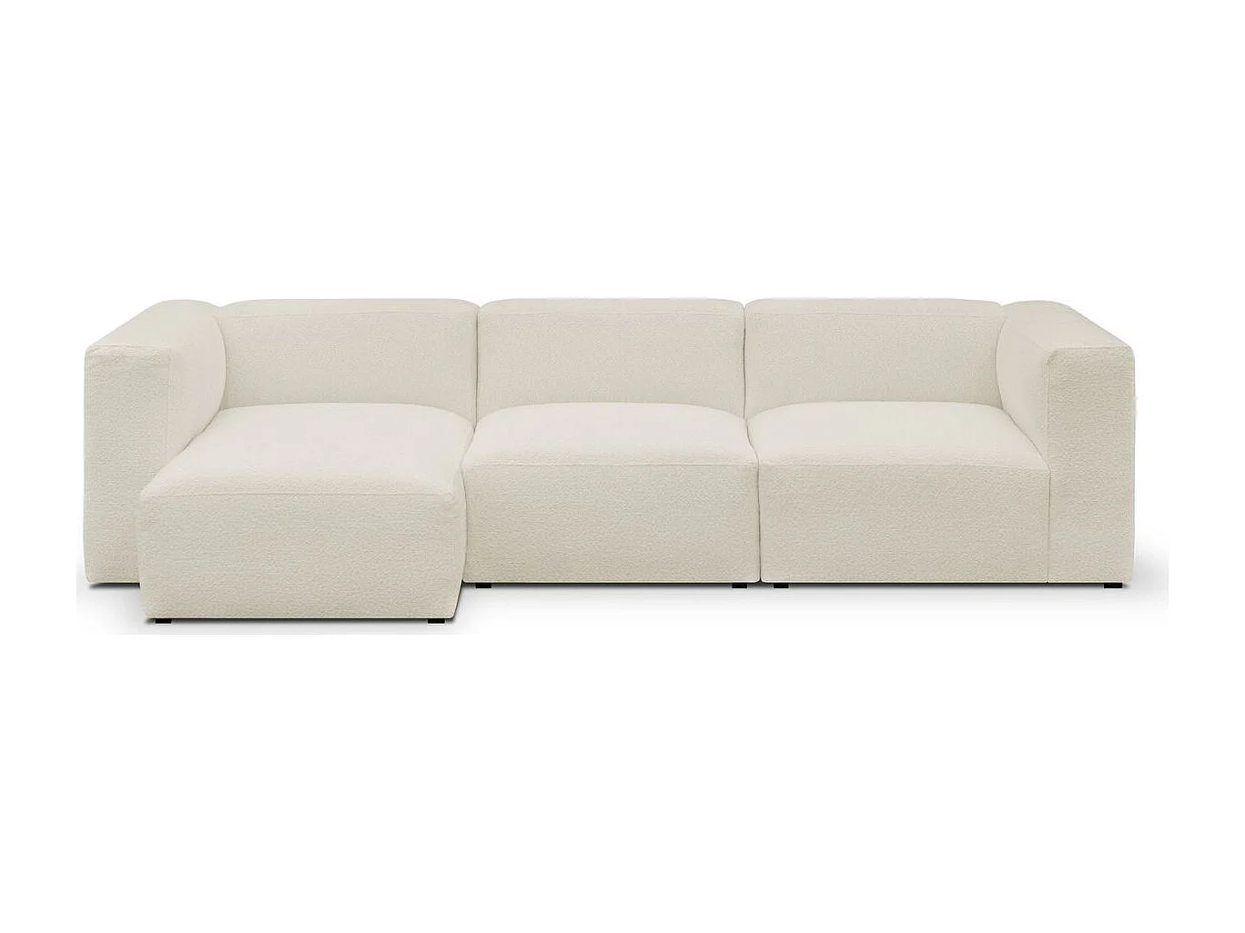 Canapé d'angle à gauche modulable avec méridienne 4 places en tissu bouclé beige - Modulo