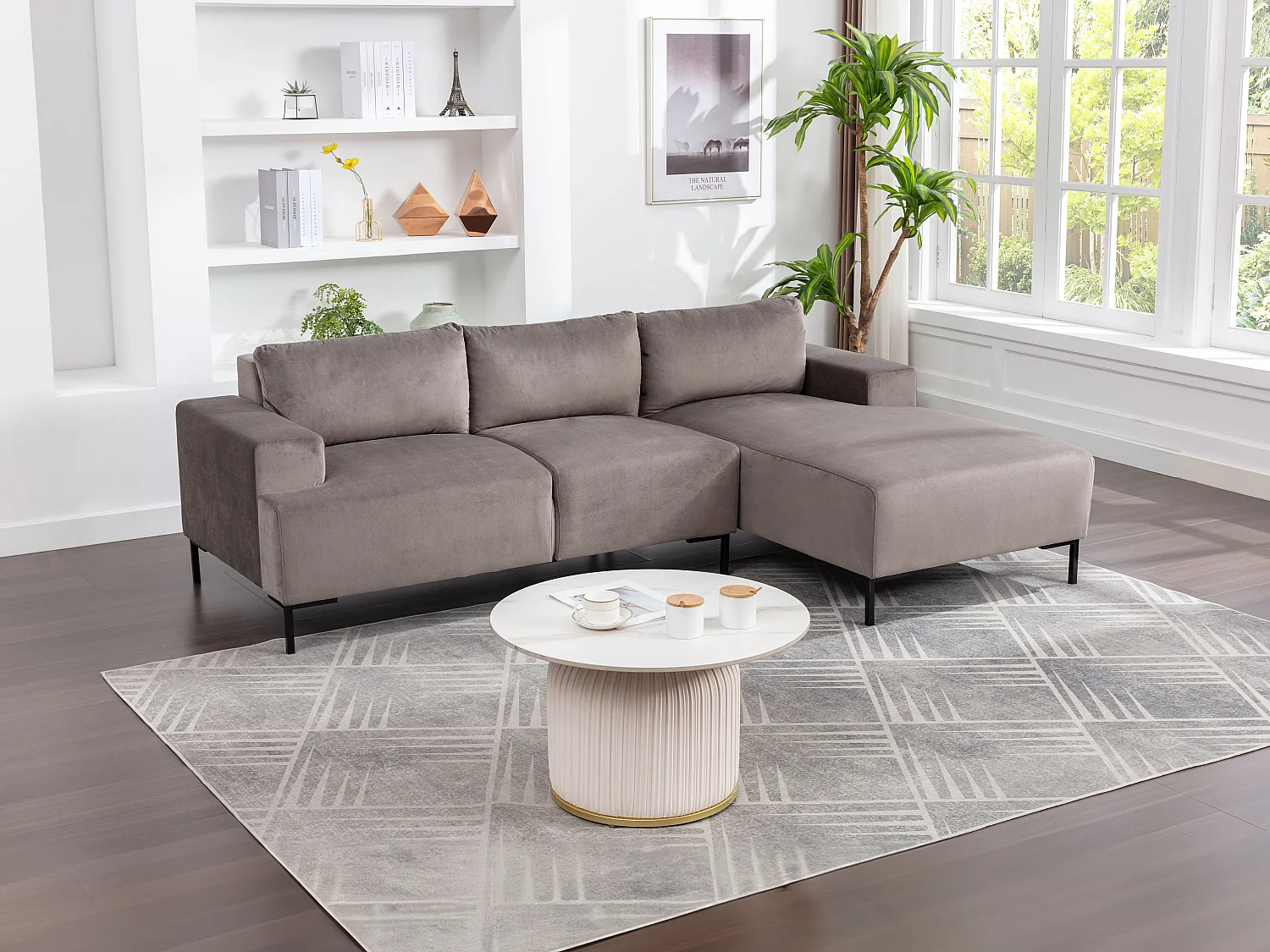 Höger soffhörn i grå sammet MADALENI
