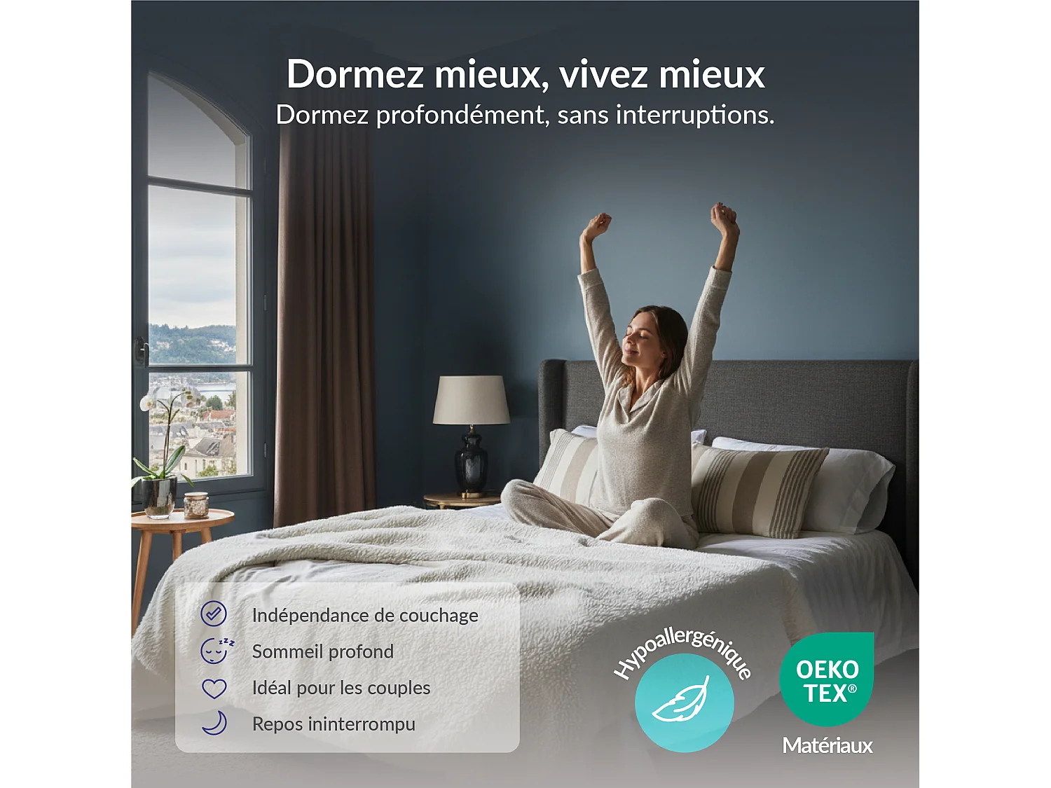Naturalex - Matelas Perfectsleep 150x190 cm - Mousse HR - Accueil Blue Latex - Très épais 30 cm, Mémoire de forme, Confortable, Face été, hiver - Antibactérien