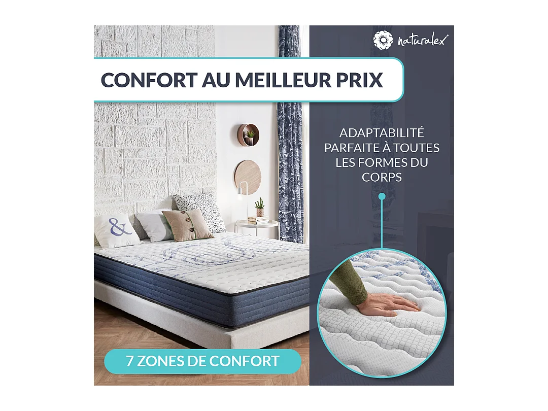 Naturalex - Matelas 140x190 cm - Mousse Mémoire de forme HR  - Accueil Blue Latex - Très épais 30 cm, Confortable, Face été, hiver - Antibactérien - PerfectSleep