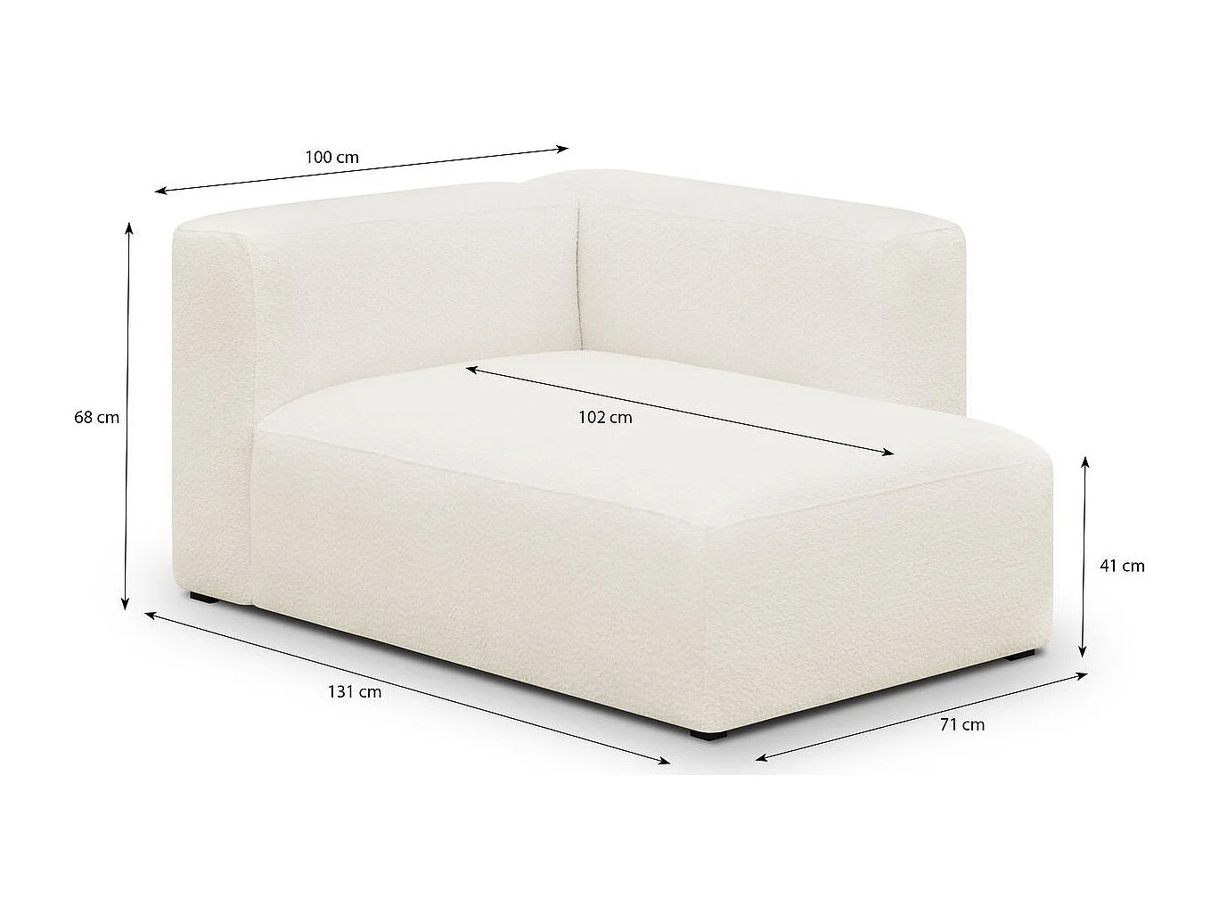 Méridienne d'angle à droite modulable en tissu bouclé beige - Modulo