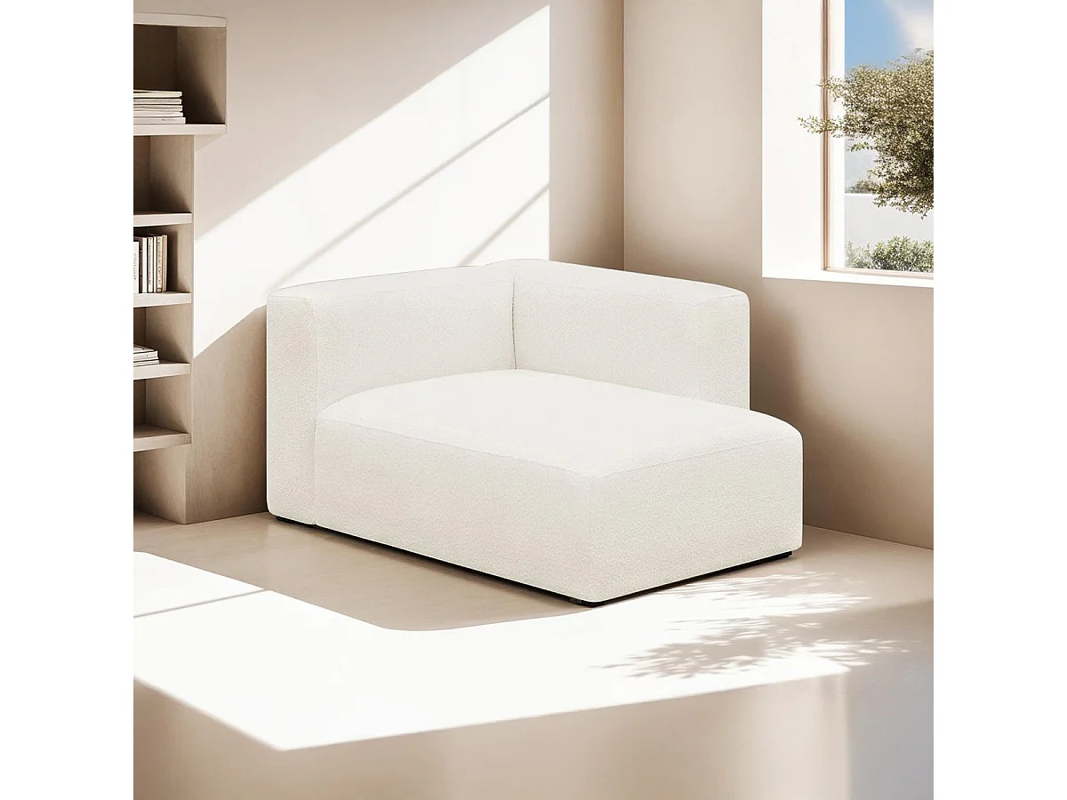 Méridienne d'angle à droite modulable en tissu bouclé beige - Modulo