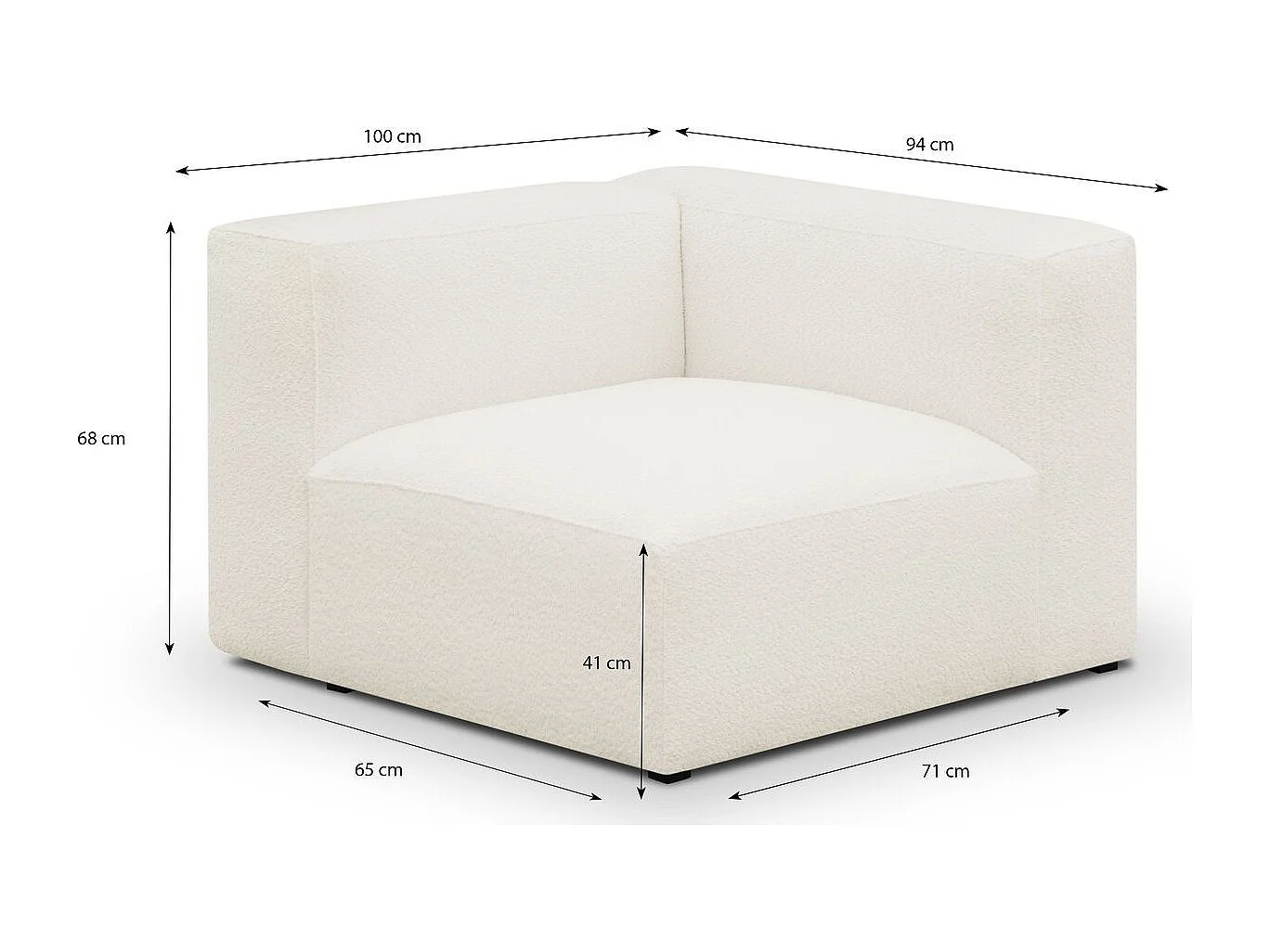 Chauffeuse d'angle à droite modulable en tissu bouclé beige - Modulo