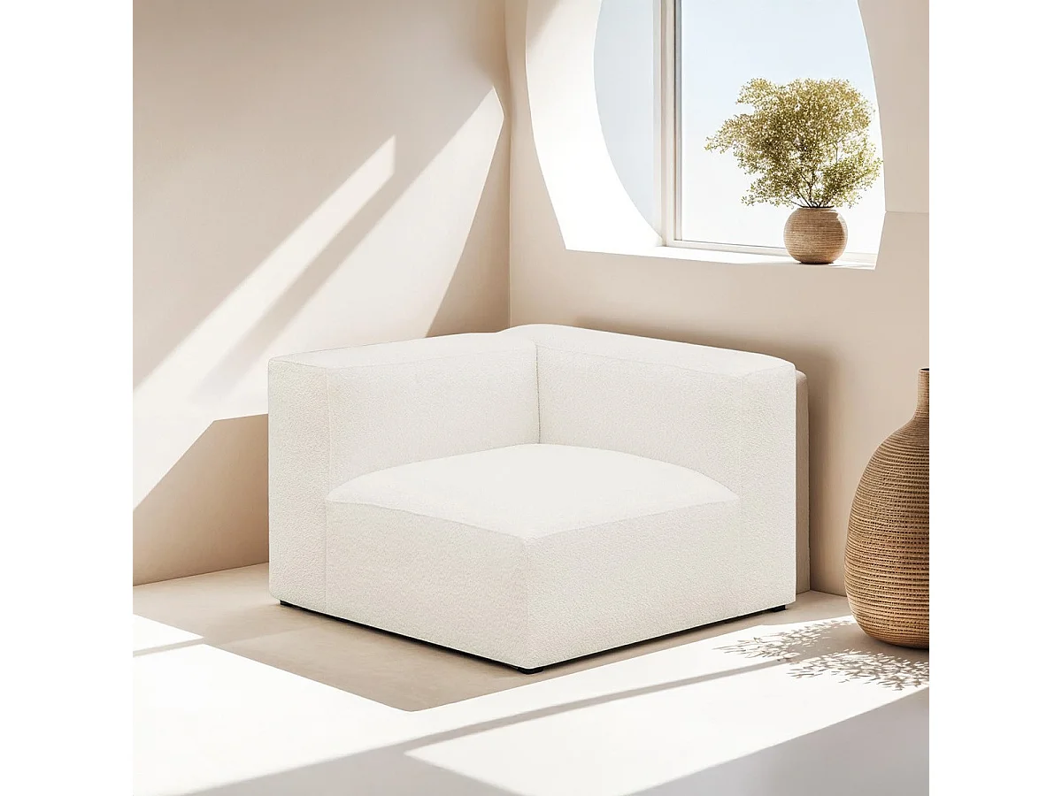 Chauffeuse d'angle à droite modulable en tissu bouclé beige - Modulo