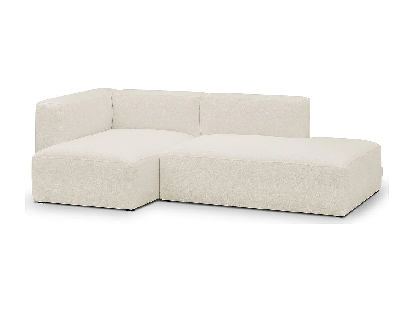 Canapé d'angle à gauche modulable avec méridienne 3/4 places en tissu bouclé beige - Modulo