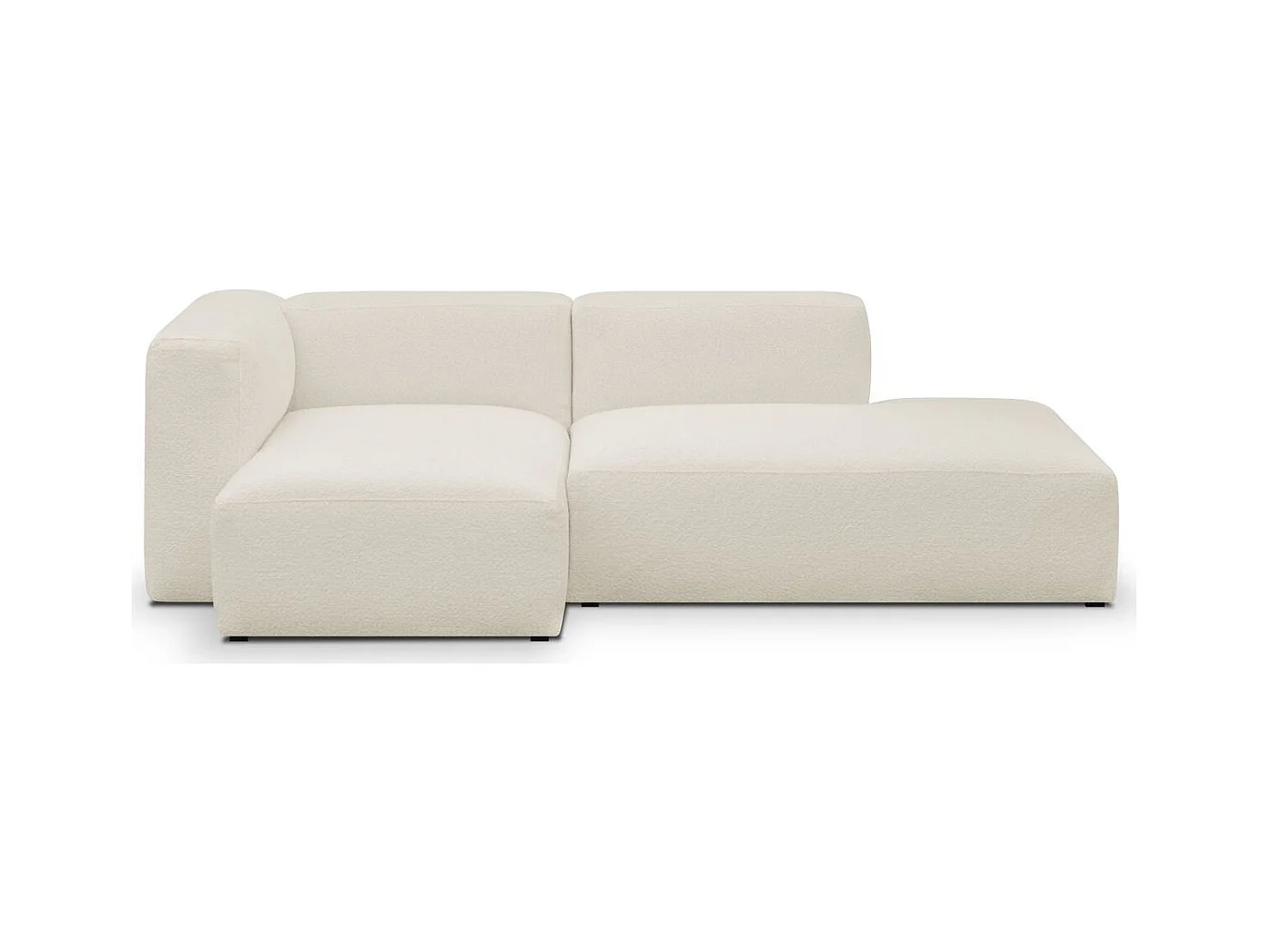 Canapé d'angle à gauche modulable avec méridienne 3/4 places en tissu bouclette écru - Modulo