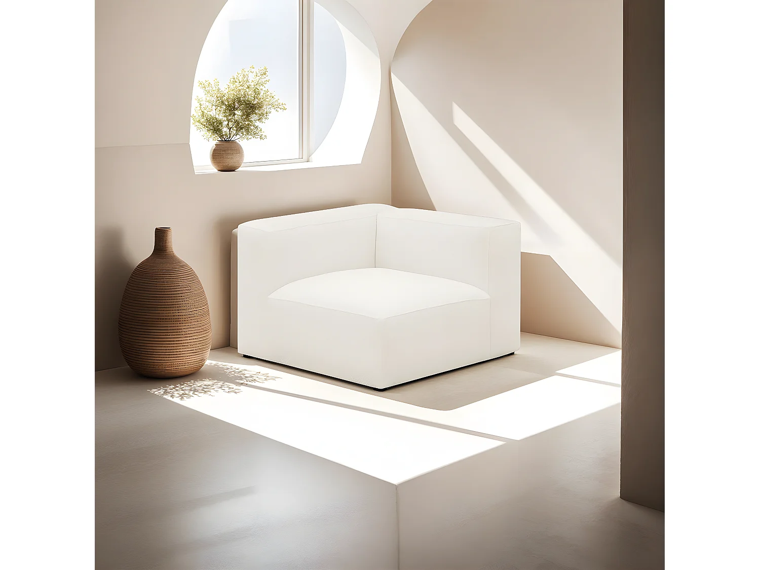 Chauffeuse d'angle à gauche modulable en tissu bouclé beige - Modulo