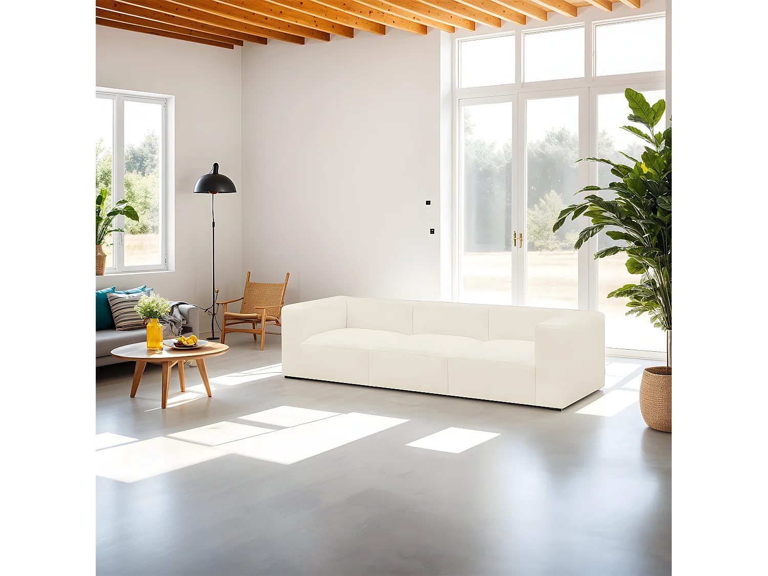 Canapé modulable 4 places en tissu bouclé beige - Modulo