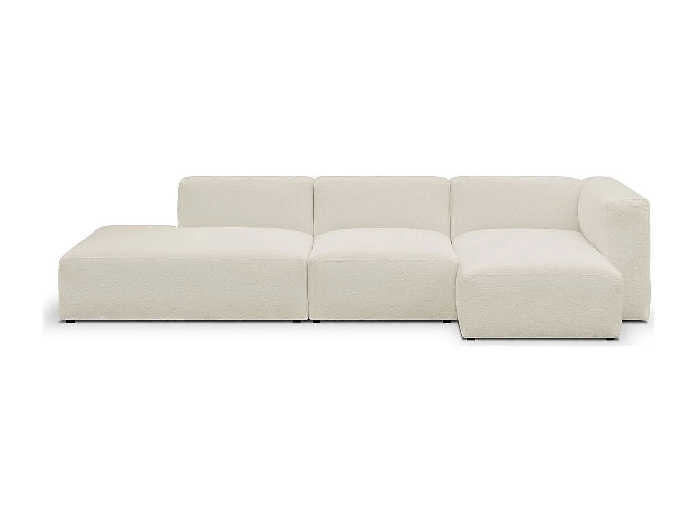 Canapé d'angle à droite modulable avec méridienne 5 places en tissu bouclé beige - Modulo