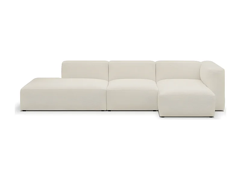 Canapé d'angle à droite modulable avec méridienne 5 places en tissu bouclé beige - Modulo