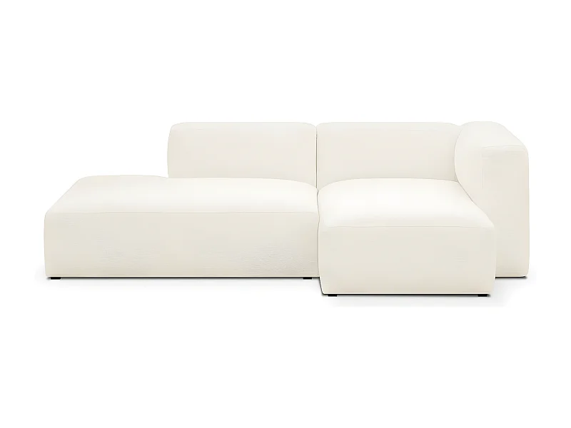 Canapé d'angle à droite modulable avec méridienne 3/4 places en tissu bouclé beige - Modulo