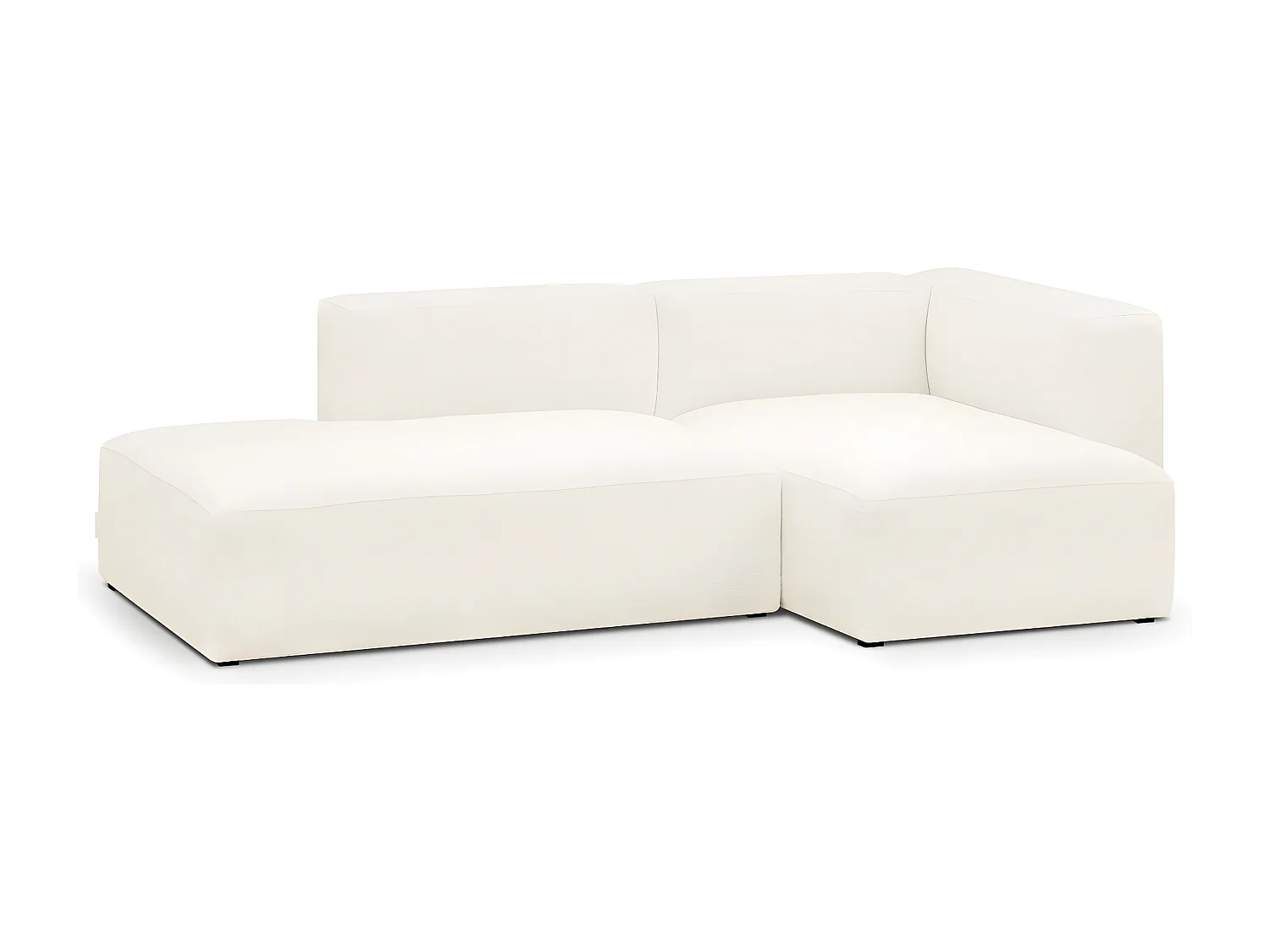 Canapé d'angle à droite modulable avec méridienne 3/4 places en tissu bouclé beige - Modulo