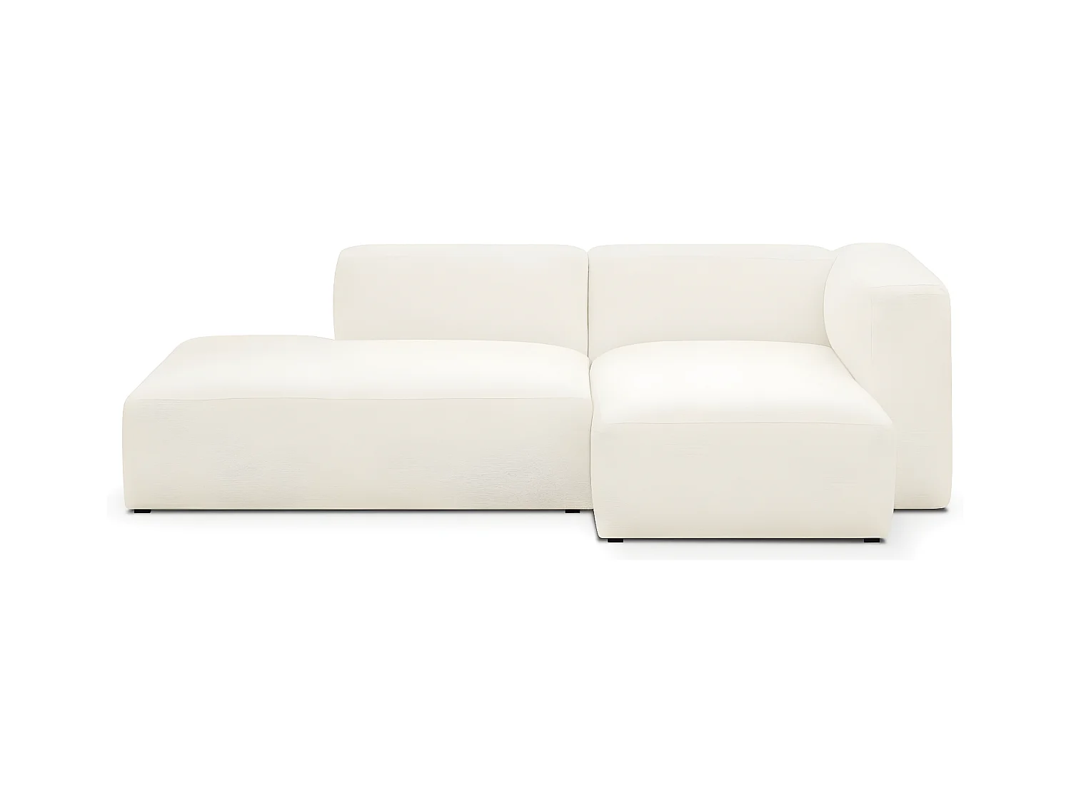 Canapé d'angle à droite modulable avec méridienne 3/4 places en tissu bouclé beige - Modulo