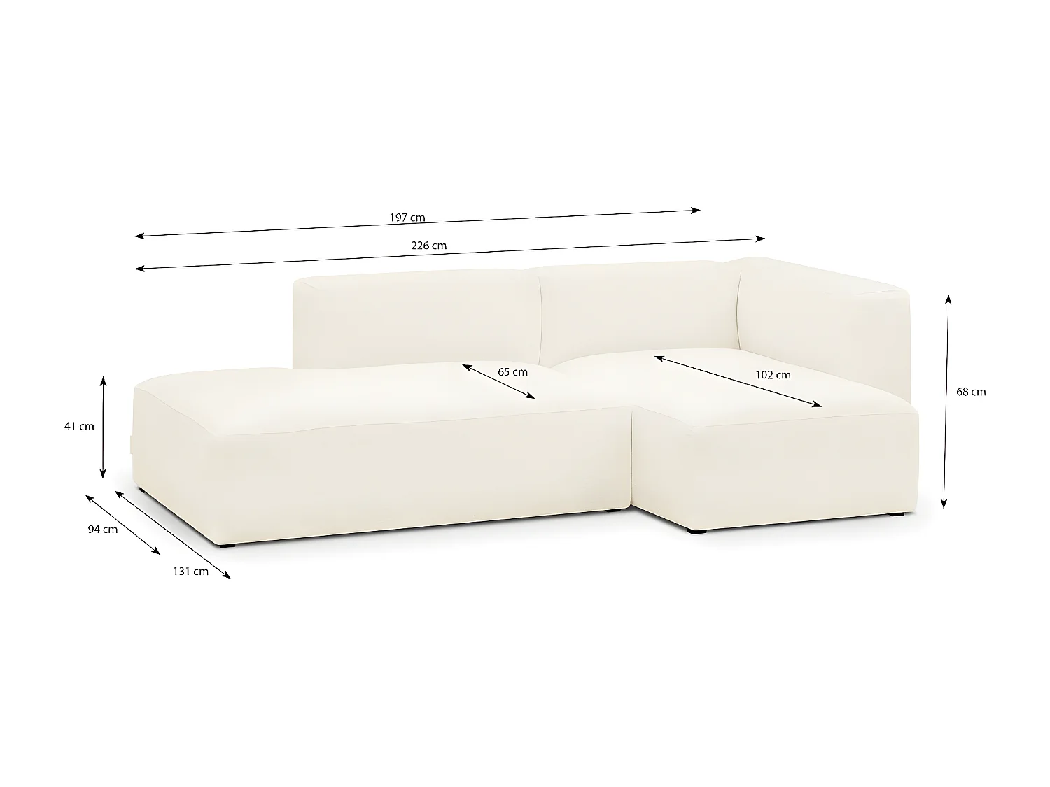 Canapé d'angle à droite modulable avec méridienne 3/4 places en tissu bouclé beige - Modulo