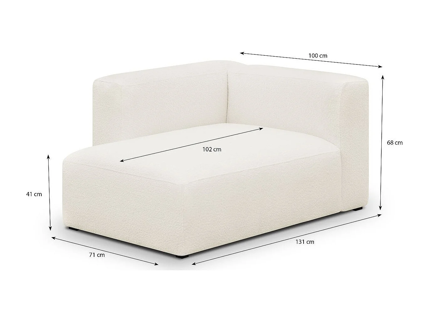 Méridienne d'angle à gauche modulable en tissu bouclé beige - Modulo