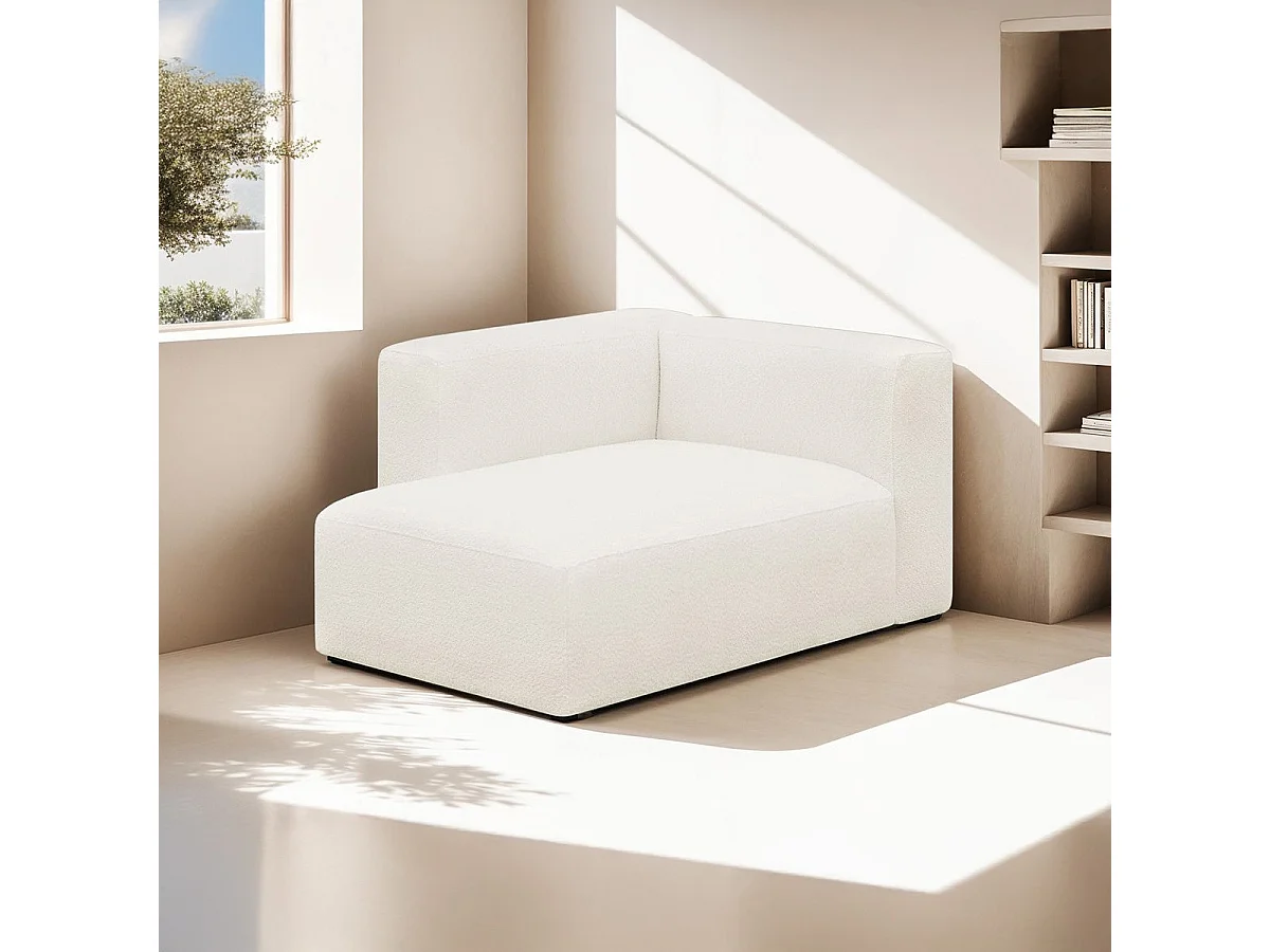 Méridienne d'angle à gauche modulable en tissu bouclé beige - Modulo