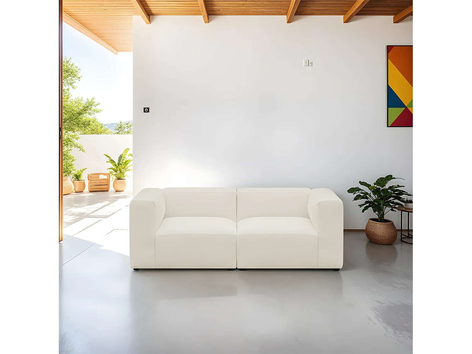 Canapé modulable 3 places en tissu bouclé beige - Modulo