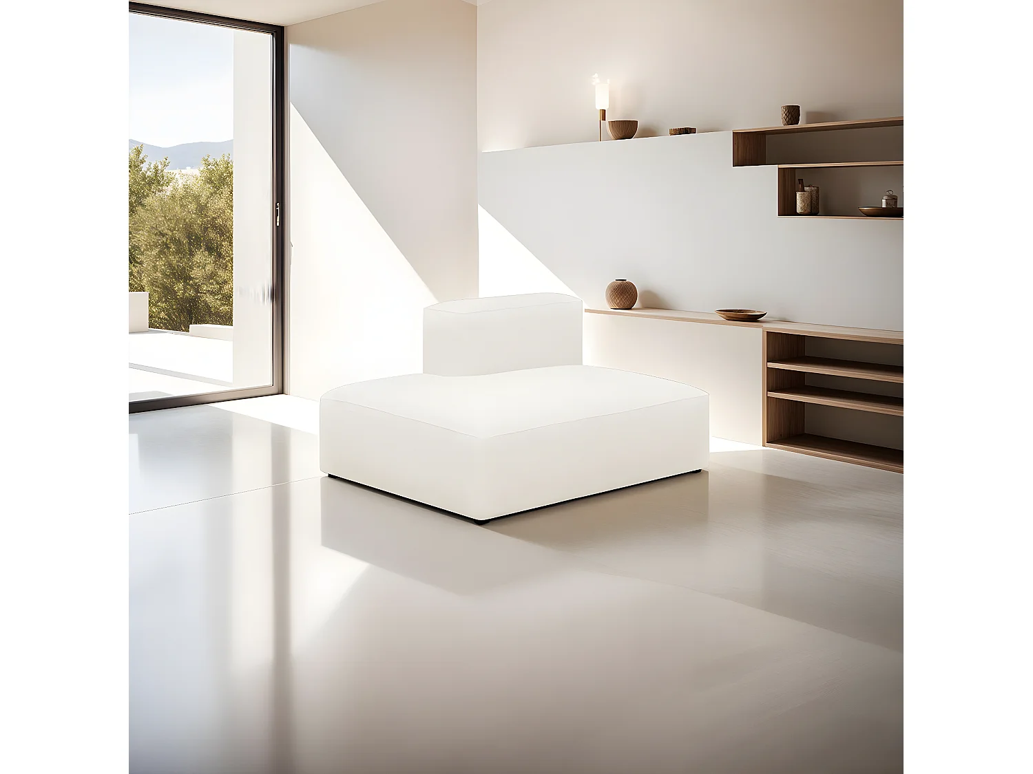 Module d'angle ouvert à gauche 2 places en tissu bouclé beige - Modulo