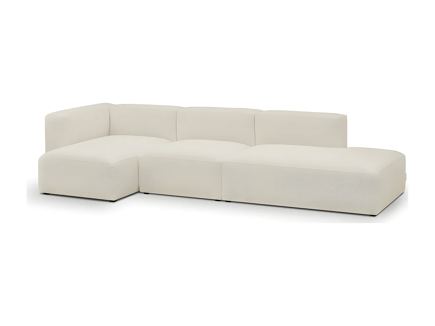 Canapé d'angle à gauche modulable avec méridienne 5 places en tissu bouclé beige - Modulo