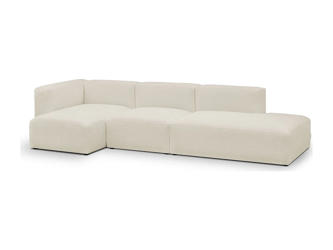 Canapé d'angle à gauche modulable avec méridienne 5 places en tissu bouclé beige - Modulo