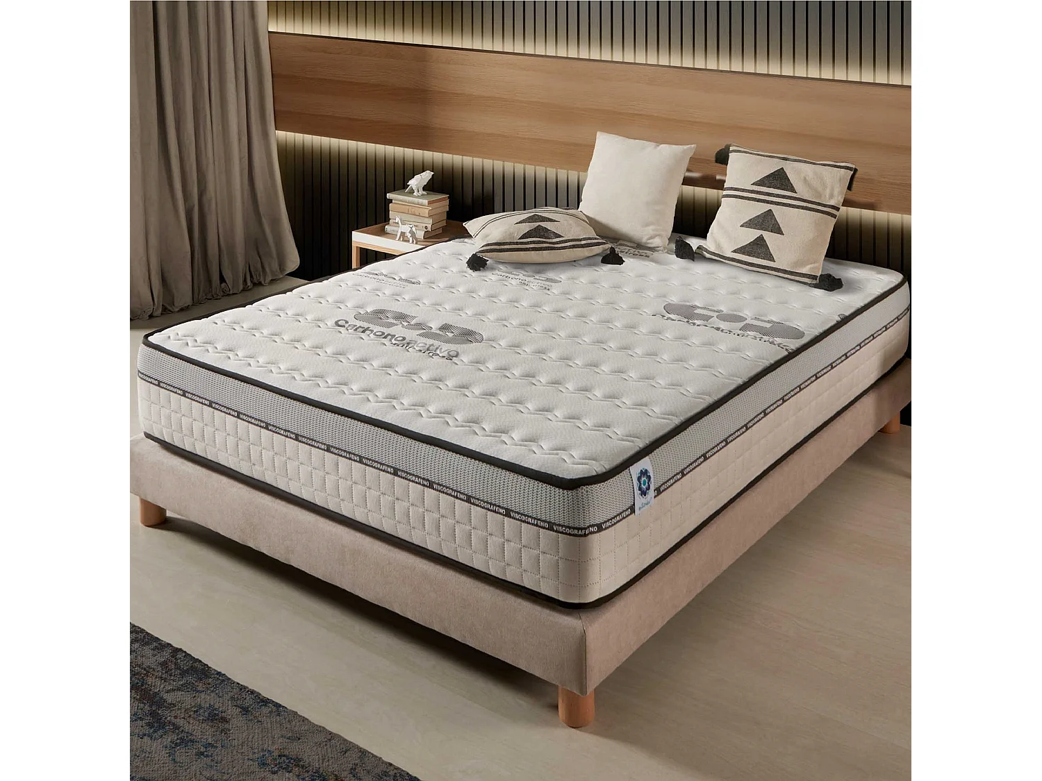 Naturalex - Matelas Visco-carbone 140x200 cm - Mousse HR - Soutien Blue Latex - Très Épais 30 cm, Mémoire de forme, 7 zones, Antistress - Réversible été, hiver