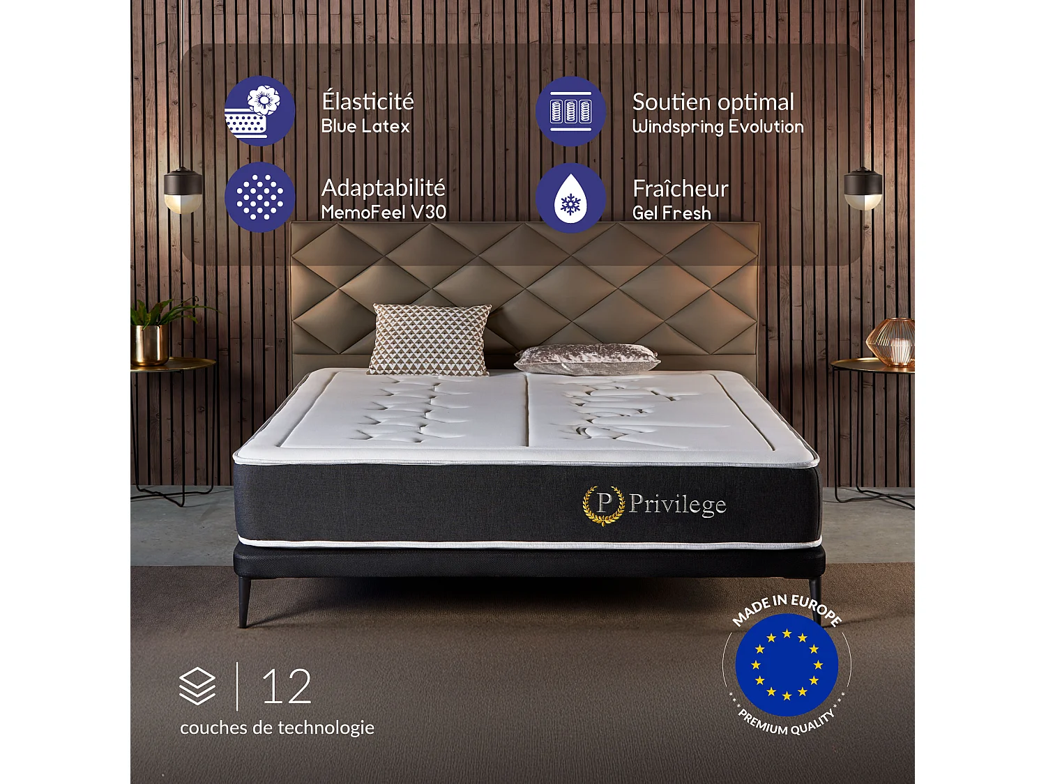 Naturalex - Matelas Privilège à ressorts ensachés 180x200 cm - Épais 24 cm - Visco Thermorégulateur - Tissu Premium - Haute Qualité - Respirabilité optimale