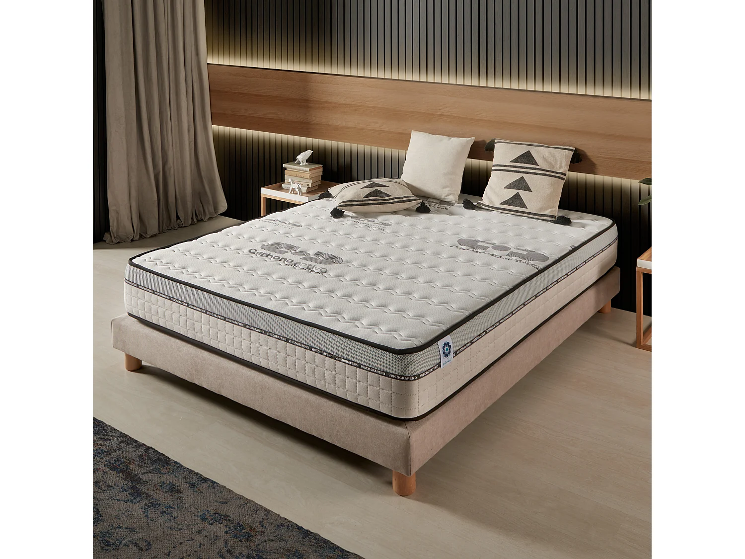 Naturalex - Matelas Visco-carbone 140x190 cm - Mousse HR - Soutien Blue Latex - Très Épais 24 cm, Mémoire de forme, 7 zones, Antistress - Réversible été, hiver