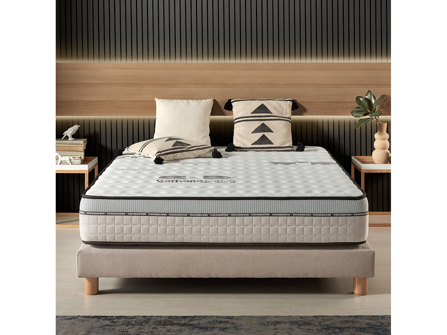 Naturalex - Matelas Visco-carbone 160x190 cm - Mousse HR - Soutien Blue Latex - Très Épais 24 cm, Mémoire de forme, 7 zones, Antistress - Réversible été, hiver