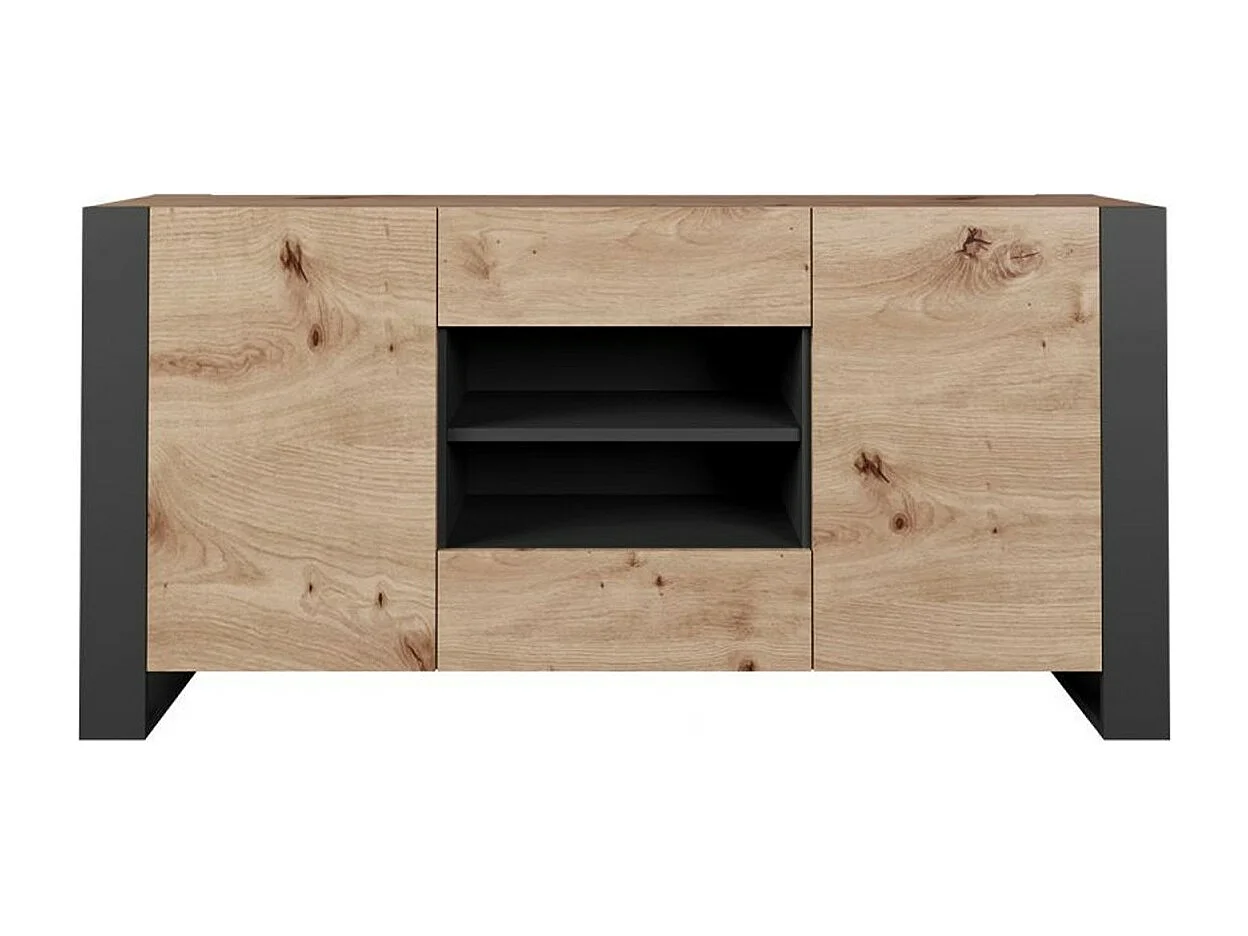 Cómoda Nolvoi 101, Roble wotan|Antracita, Con cajones y puertas, Número de cajones: 2,