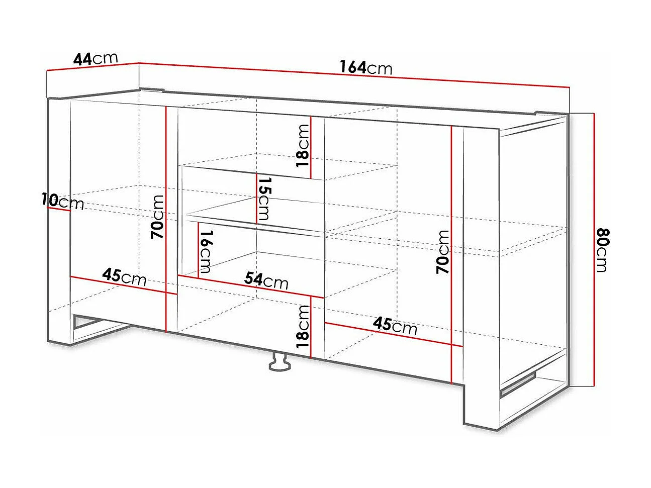 Buffet 2 Portes 2 Tiroirs 2 Niches Décor Bois et Noir L164cm - VLAD