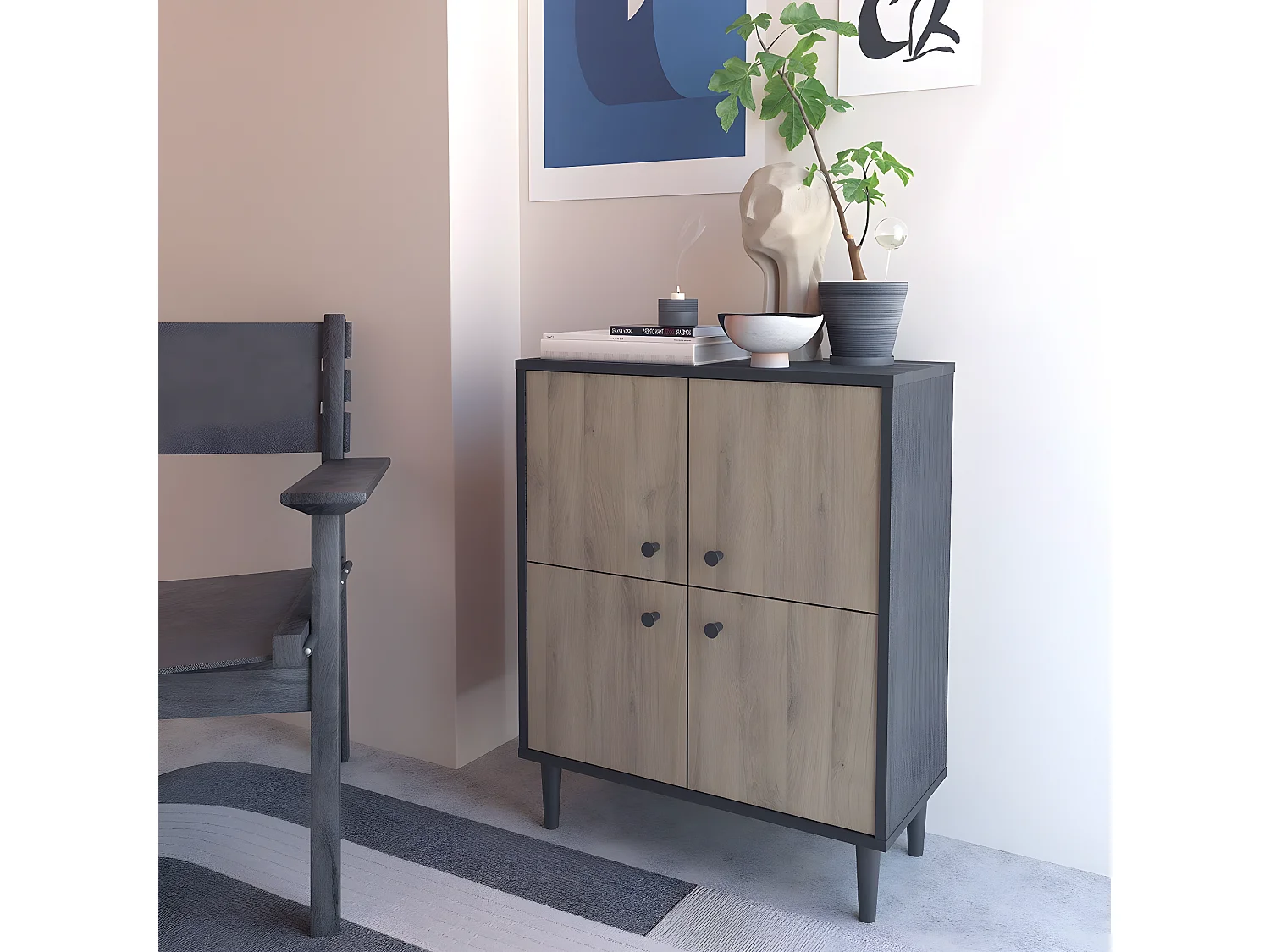Petit Buffet 4 Portes Effet Bois L61cm - ARTY