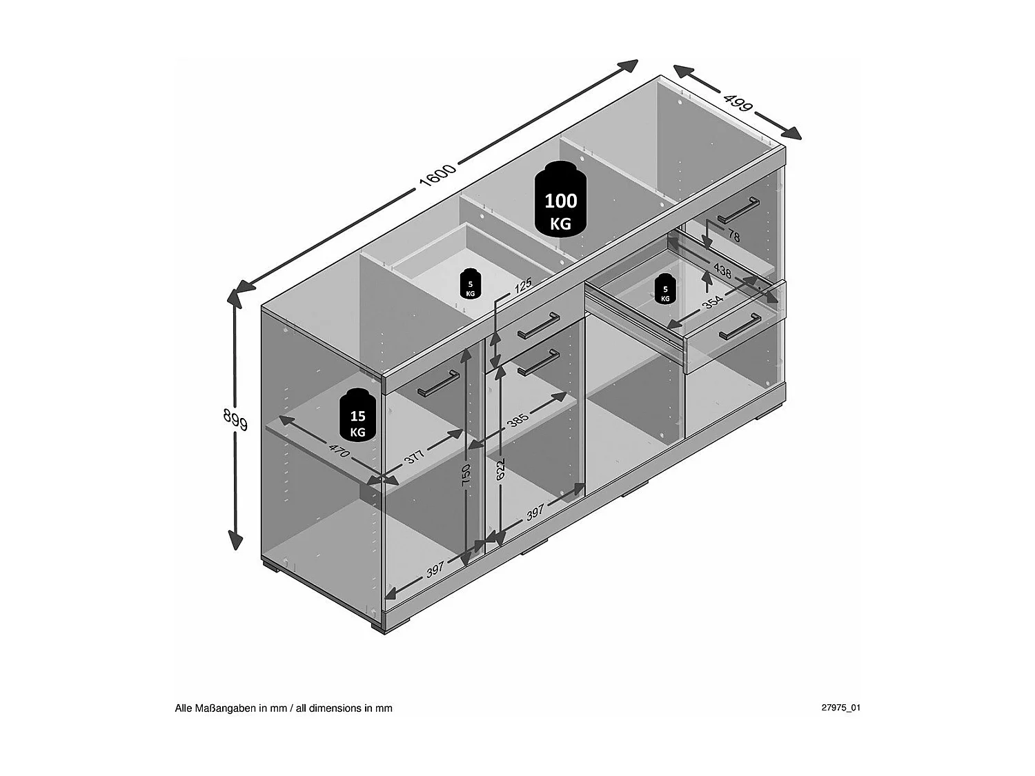 Buffet 2 Cassetti 4 Porte L160 cm - Bristol