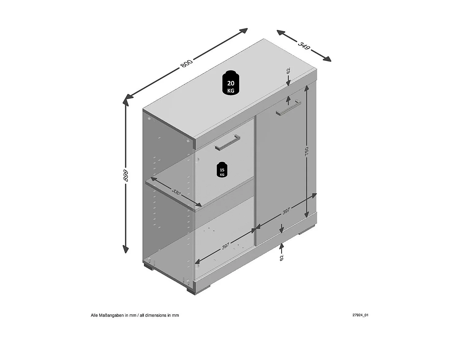 Kast met 2 deuren 80x34,9x89,9 cm wit