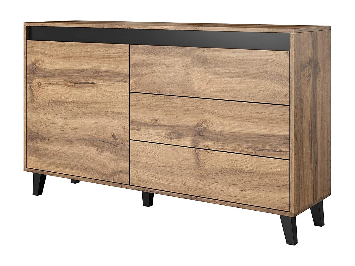 Buffet 1 Porte et 3 Tiroirs Décor Bois et Noir L138cm - MILOR