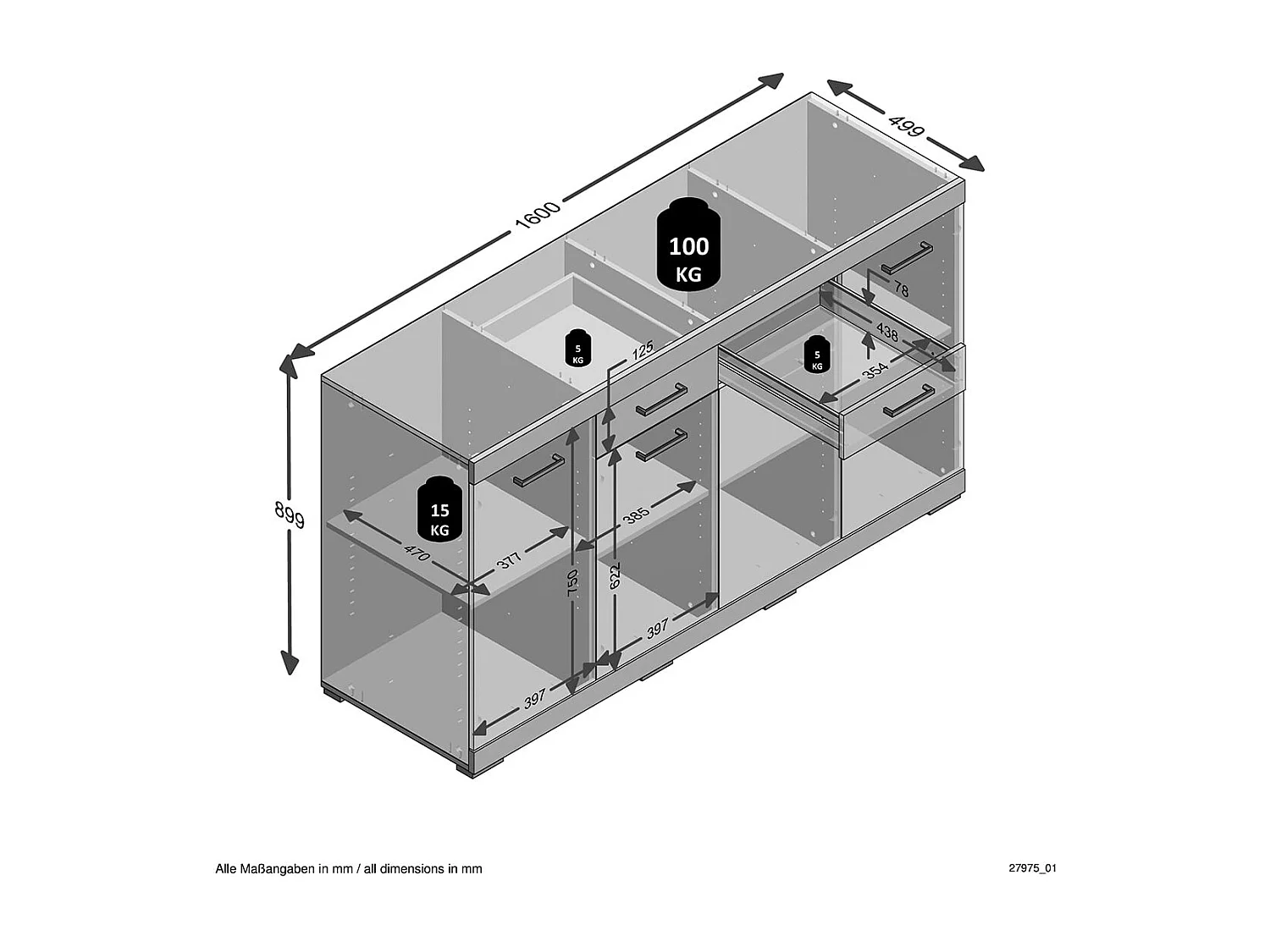 Buffet 2 Tiroirs 4 Portes L160 cm - Bristol